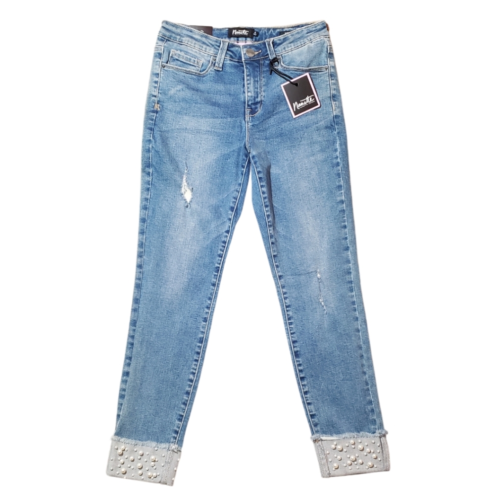 Nanette Lepore Womens Beatrice Wash Pearl Distressed Skinny Blue Denim Jeans 27